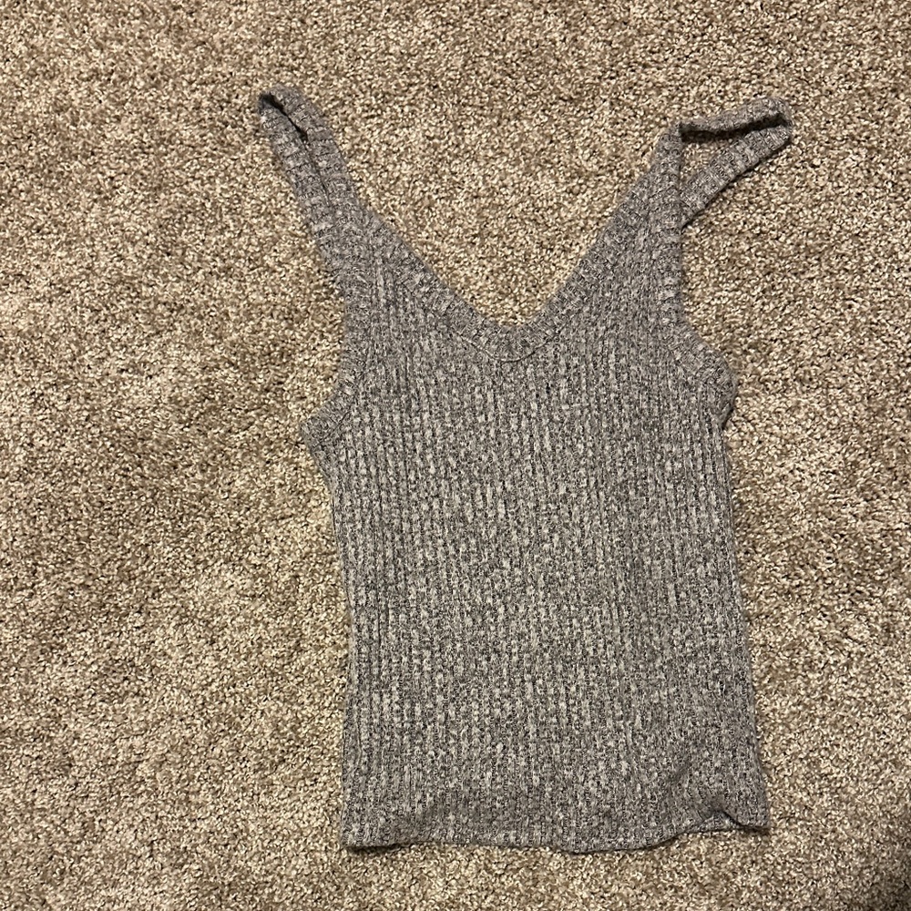 American Eagle Gray Ribbed Knit Women's Top